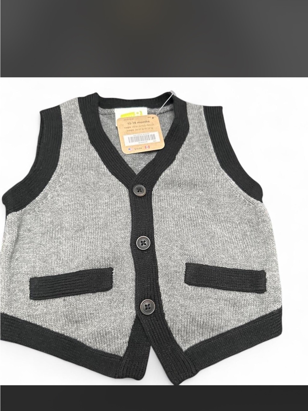 Gray and Black Knit Vest for Kids - Classic Button Front